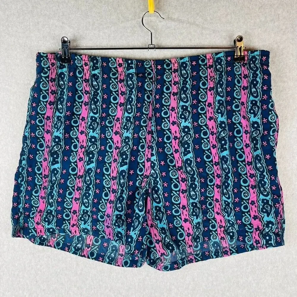 Winners Men Sz Large Vintage Swim‎ Trunks Lined Pockets Blue Abstract